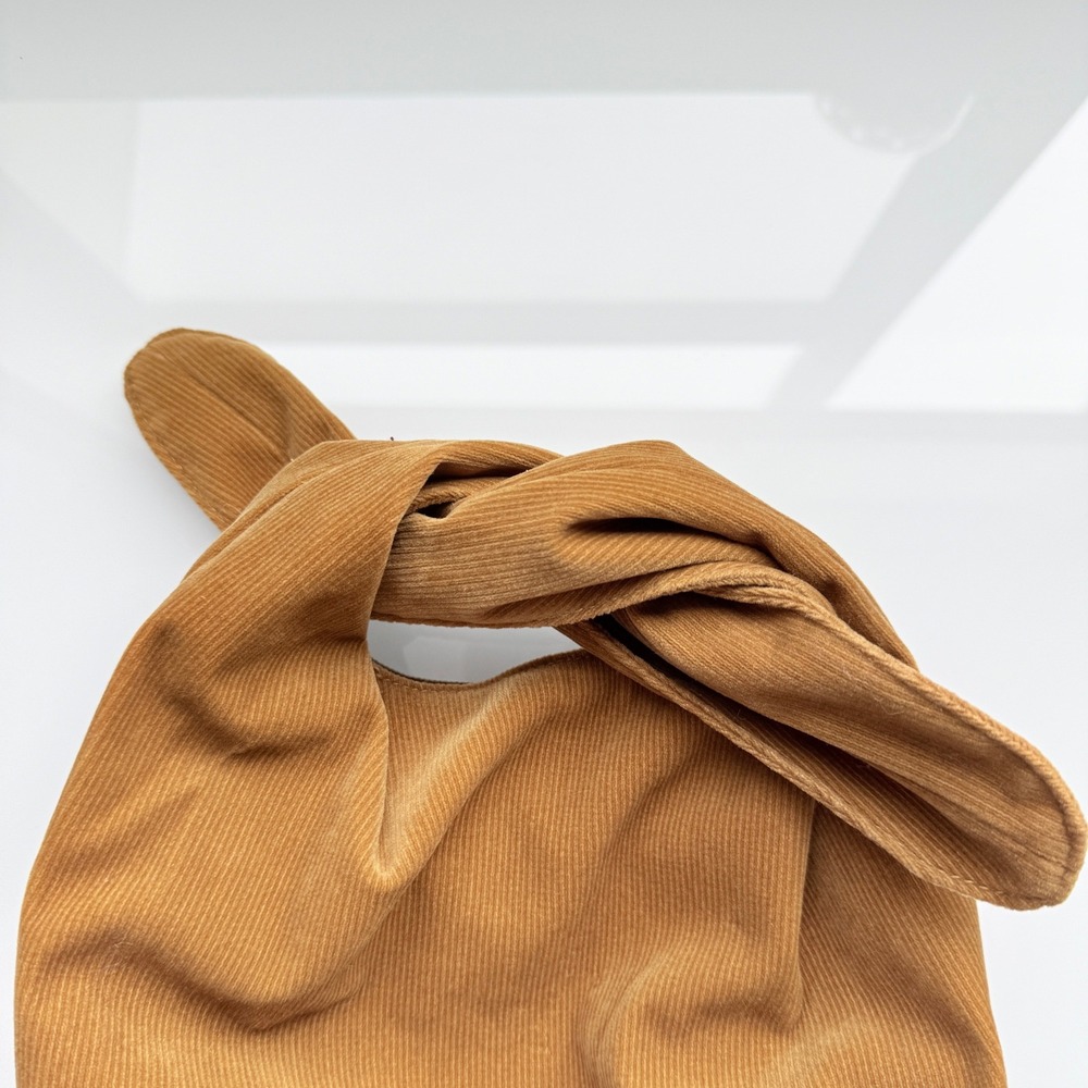 Merit Tan Corduroy Knot‎ Wristlet Bag Minimalist Earthy Boho Handbag - Picture 6 of 9